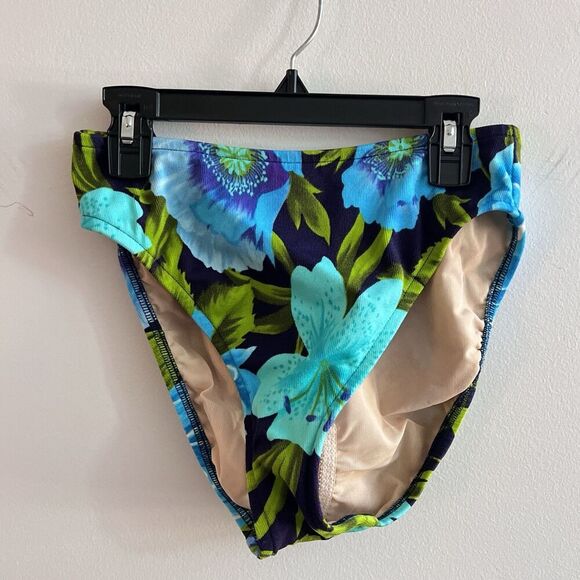 90s Vtg Floral Bikini Swimwear Matching Boho Blue Green 36C Medium Women’s Top - Picture 11 of 13